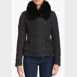 NWT Members Only Fox Fur trim Moto Puffer Jacket
